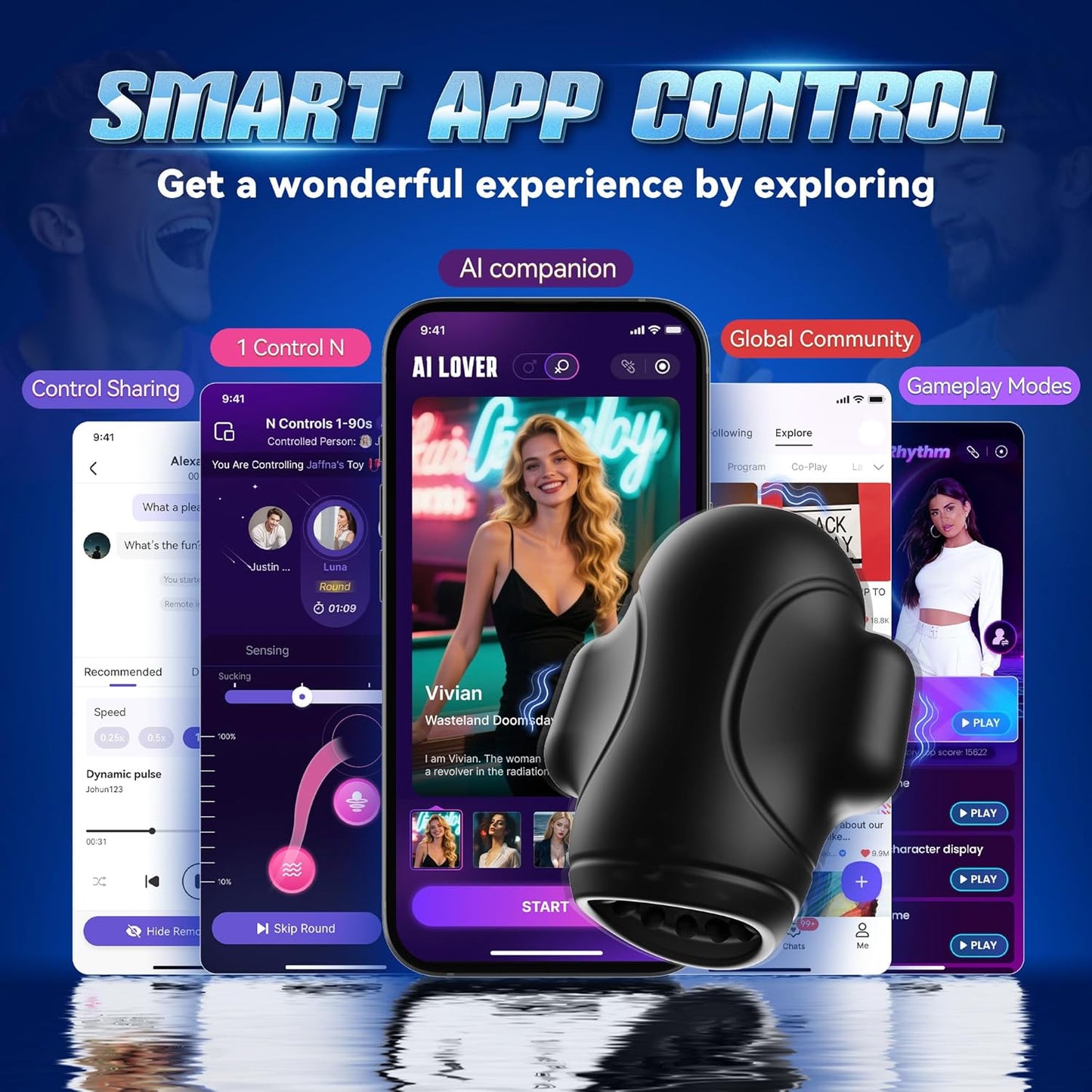 Penis Trainer with 10 Licking Vibrating Modes & 3 Motors Stroker & Smart AI Sync App for 360° Pocket Pussy Wrap, Adult Sex Toy for Men S&M Floggers