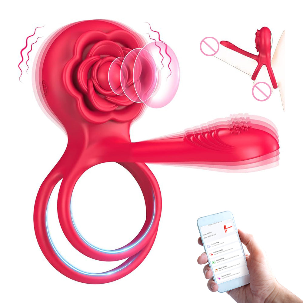 10-Mode Rose Vibrating Cock Ring for Multiple Stimulation