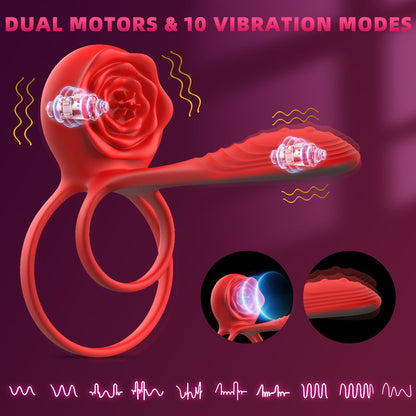 10-Mode Rose Vibrating Cock Ring for Multiple Stimulation