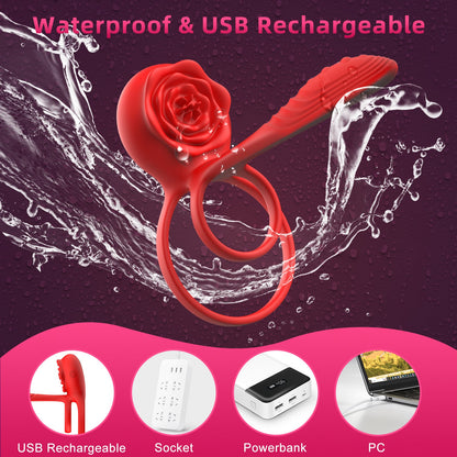 10-Mode Rose Vibrating Cock Ring for Multiple Stimulation