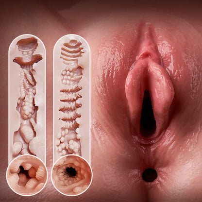 Ultra-Realistic Dual-Layer Silicone Butt Masturbator with 2 Tight Tunnels (Vaginal & Anal) Lifelike Por-Luna