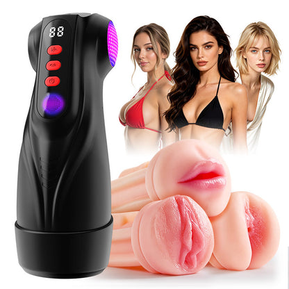 9 Sucking & 9 Vibrating Male Masturbator 3 Interchangeable Sleeves Suction & Vibration Multi-Sensation Experience Automatic