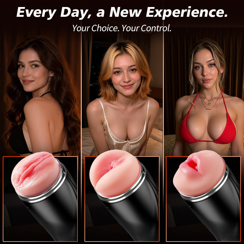 9 Sucking & 9 Vibrating Male Masturbator 3 Interchangeable Sleeves Suction & Vibration Multi-Sensation Experience Automatic