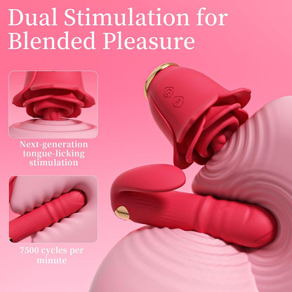 Rose Sex Toy Thrusting Dildo Vibrator for Women, Tongue Licking G-Spot