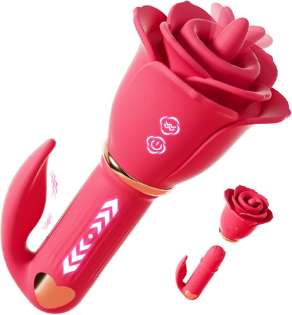 Rose Sex Toy Thrusting Dildo Vibrator for Women, Tongue Licking G-Spot