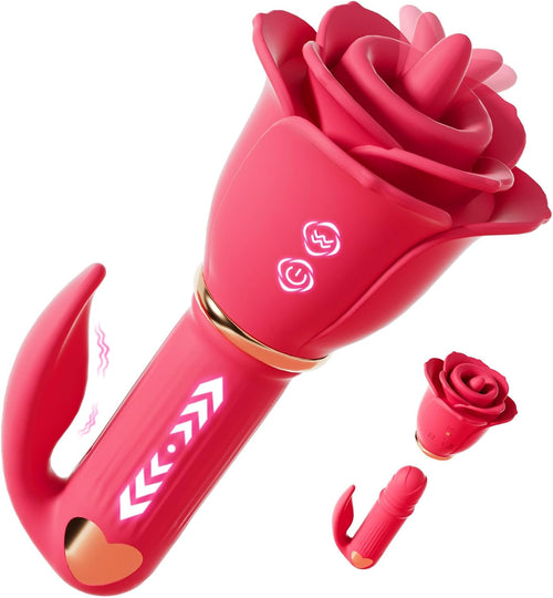 Rose Sex Toy Thrusting Dildo Vibrator for Women, Tongue Licking G-Spot