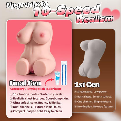 Portable masturbator with vibration and constricting/clamping functions; a realistic masturbation device featuring 10 different modes.