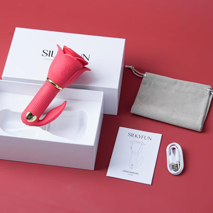 Rose Sex Toy Thrusting Dildo Vibrator for Women, Tongue Licking G-Spot