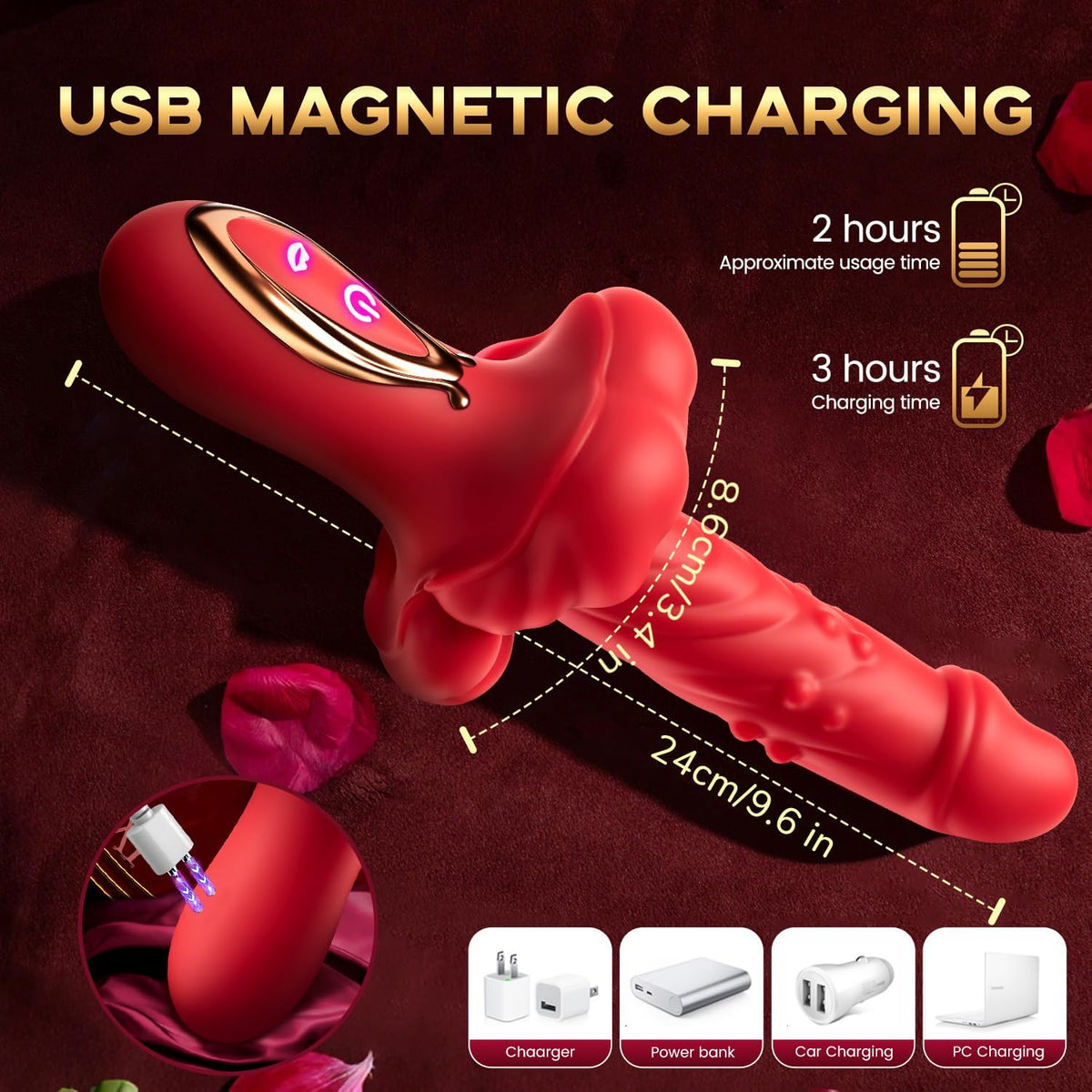 Thrusting Vibrator Rabbit Dildo G-spot Sex Toys with Rotating Beads