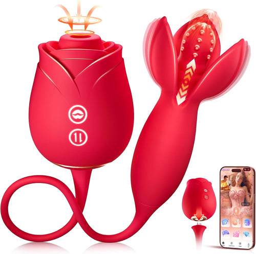 Rose Toy Couple Vibrator Sex Toys for Women, Detachable Sucking Vibrator & Blooming Thrusting Dildo, 10 Modes, App AI Control Adult Toy for Female, G-Spot Clit Nipple Toy for Sex Games