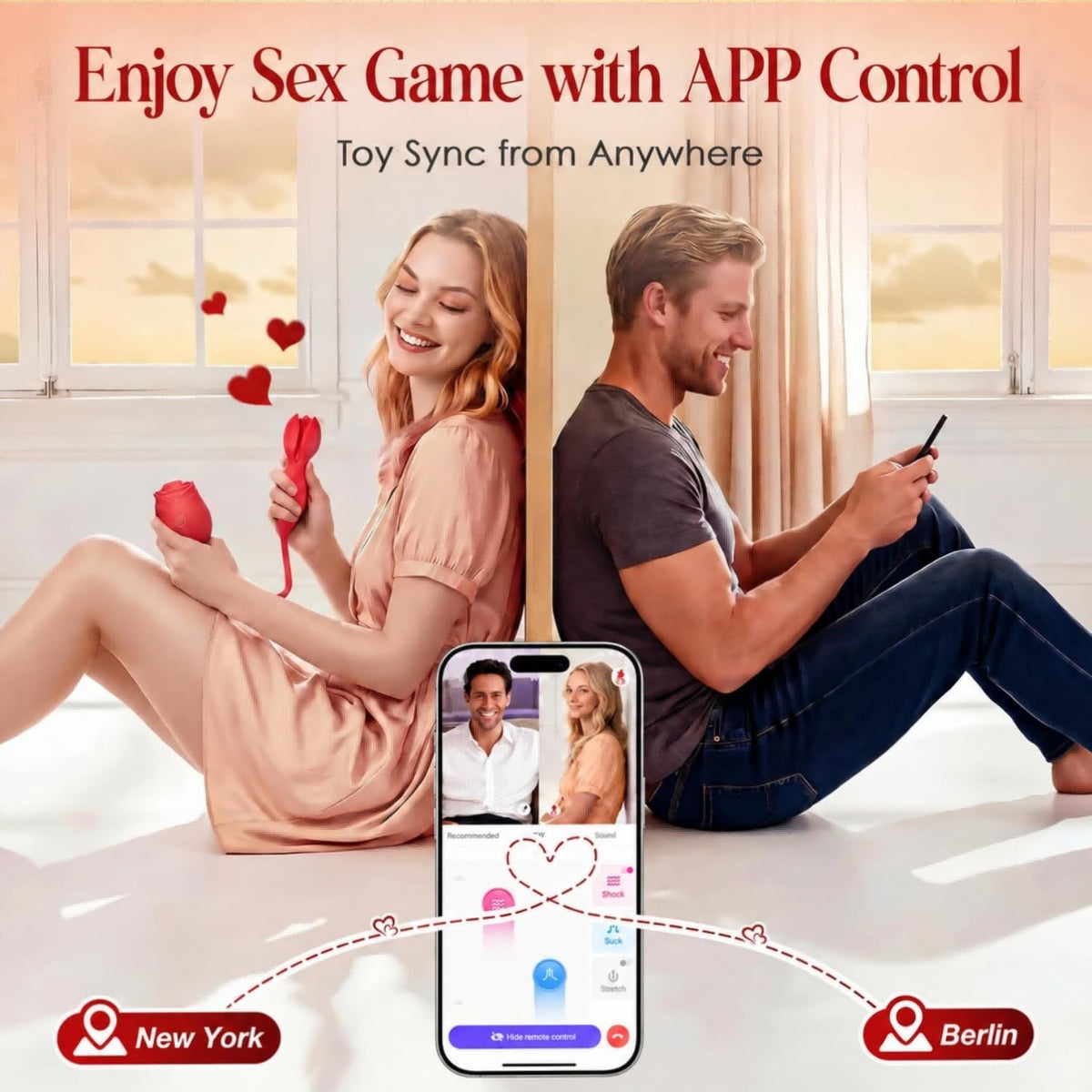 Rose Toy Couple Vibrator Sex Toys for Women, Detachable Sucking Vibrator & Blooming Thrusting Dildo, 10 Modes, App AI Control Adult Toy for Female, G-Spot Clit Nipple Toy for Sex Games