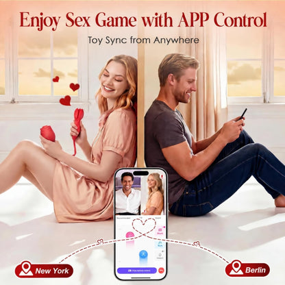 Rose Toy Couple Vibrator Sex Toys for Women, Detachable Sucking Vibrator & Blooming Thrusting Dildo, 10 Modes, App AI Control Adult Toy for Female, G-Spot Clit Nipple Toy for Sex Games