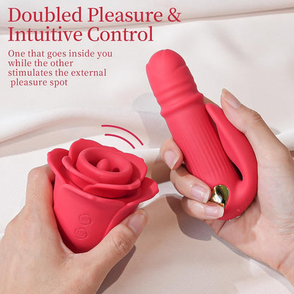 Rose Sex Toy Thrusting Dildo Vibrator for Women, Tongue Licking G-Spot
