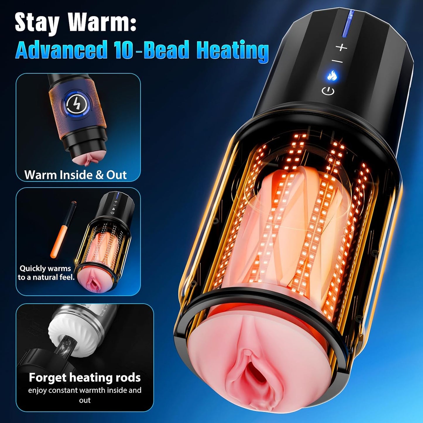 360° Heated App-Controlled Male Masturbator, 5 thrusting speed settings, up to 550 thrusts per minute, equipped with a brushless motor and a magnetic phone mount