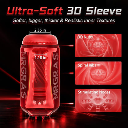 Mrgras Male Masturbator Penis Pump - Dual Handles AI Sync Pocket Pussy Stroker with 9 Thrusting Vibrator & 6 Blowjob Sucking Mode, APP Control Soft Sleeve Adult Sex Toys for Men
