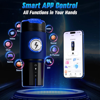 360° Heated App-Controlled Male Masturbator, 5 thrusting speed settings, up to 550 thrusts per minute, equipped with a brushless motor and a magnetic phone mount