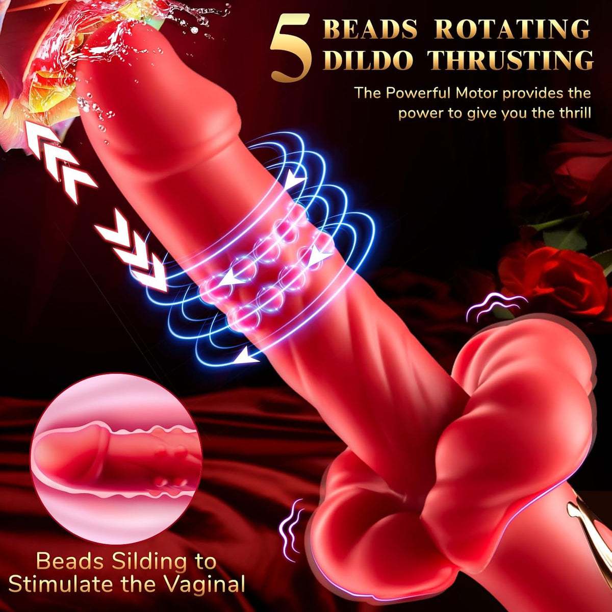 Thrusting Vibrator Rabbit Dildo G-spot Sex Toys with Rotating Beads