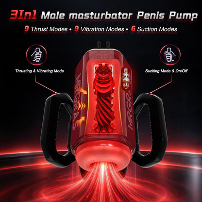 Mrgras Male Masturbator Penis Pump - Dual Handles AI Sync Pocket Pussy Stroker with 9 Thrusting Vibrator & 6 Blowjob Sucking Mode, APP Control Soft Sleeve Adult Sex Toys for Men