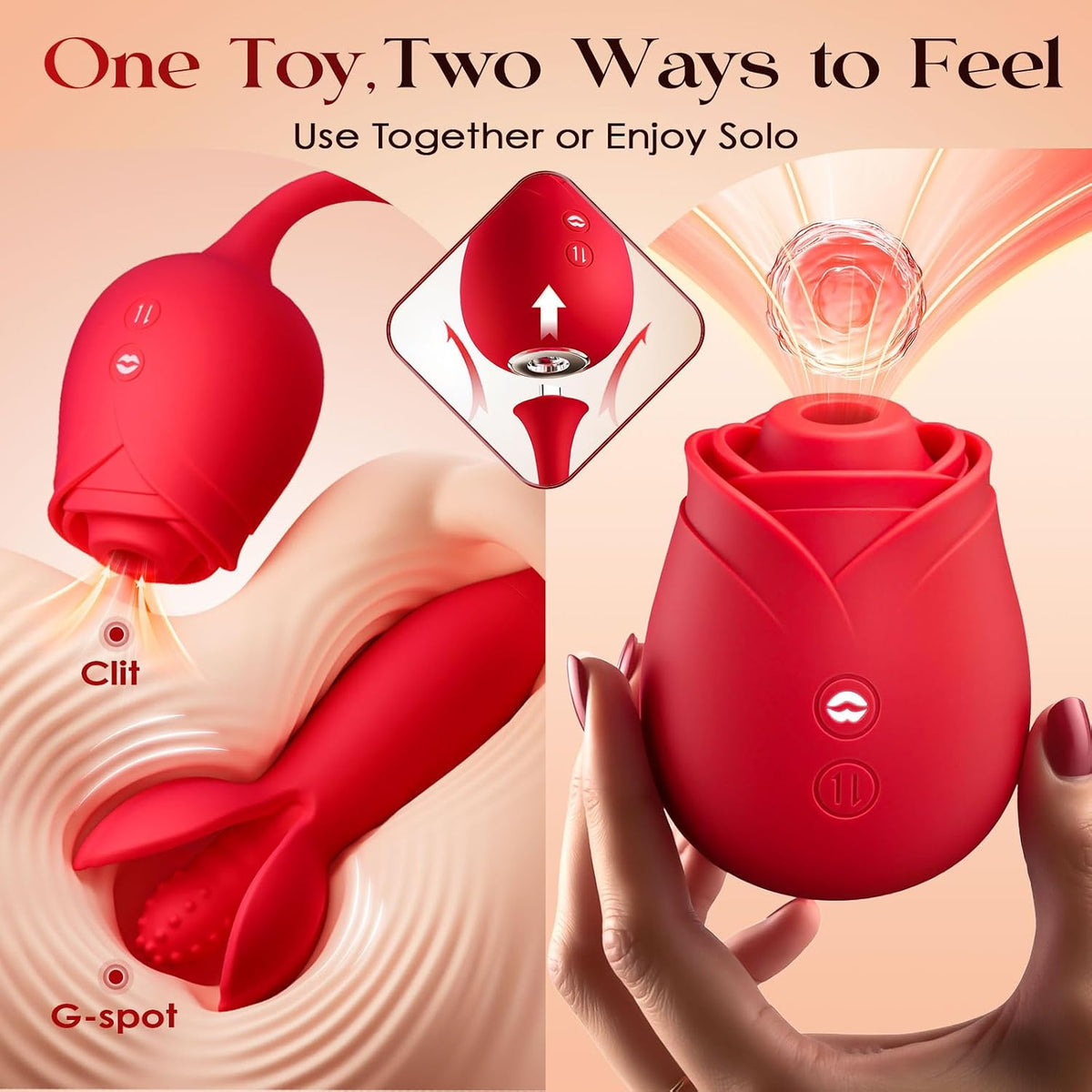 Rose Toy Couple Vibrator Sex Toys for Women, Detachable Sucking Vibrator & Blooming Thrusting Dildo, 10 Modes, App AI Control Adult Toy for Female, G-Spot Clit Nipple Toy for Sex Games