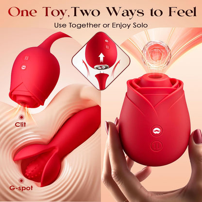 Rose Toy Couple Vibrator Sex Toys for Women, Detachable Sucking Vibrator & Blooming Thrusting Dildo, 10 Modes, App AI Control Adult Toy for Female, G-Spot Clit Nipple Toy for Sex Games