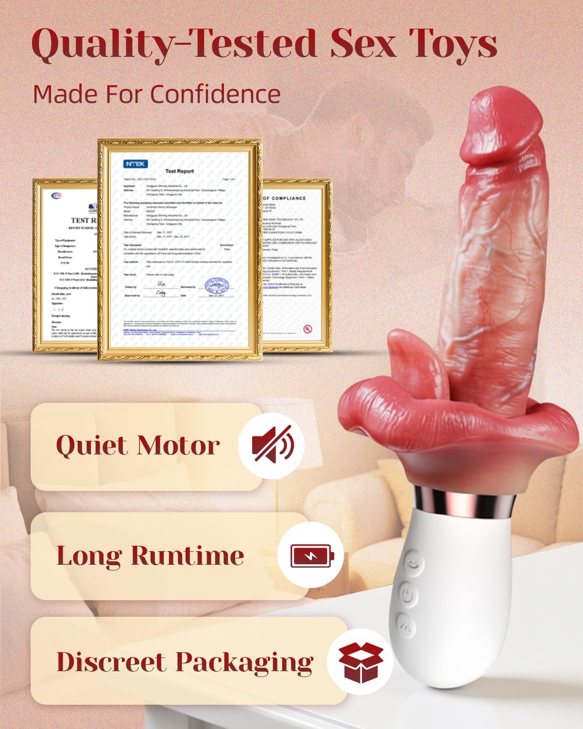 Realistic Thrusting Dildo Vibrator with Tongue Motion, Heat, Soft Silicone