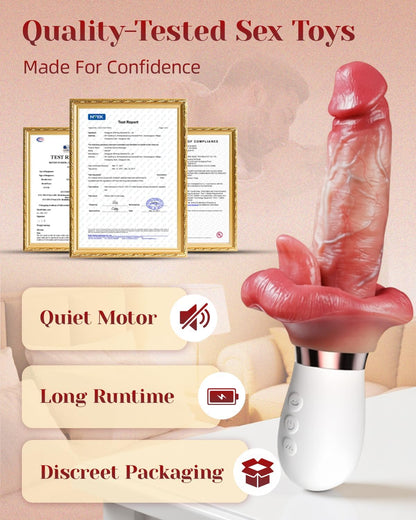 Realistic Thrusting Dildo Vibrator with Tongue Motion, Heat, Soft Silicone