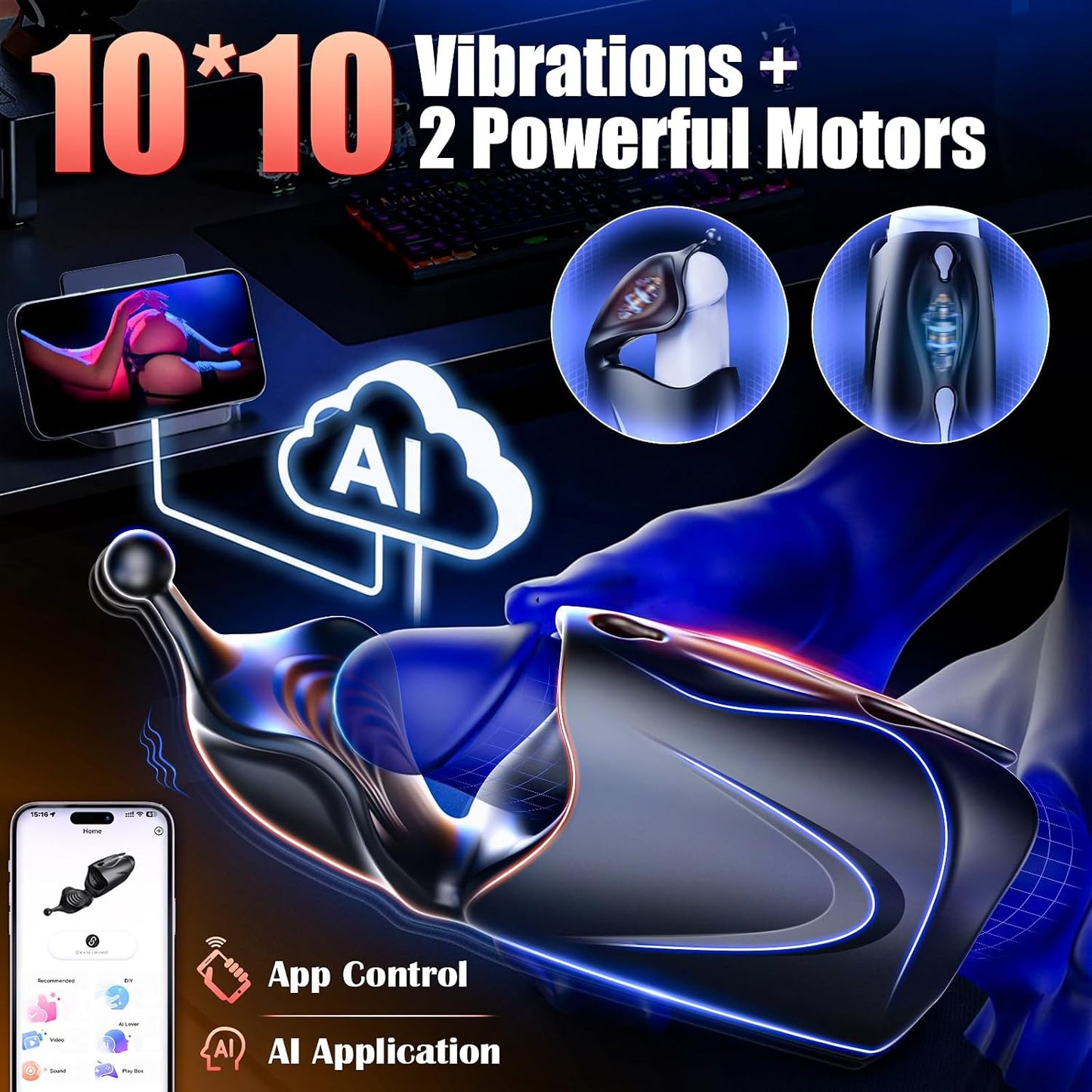 [HOT SALE] 2-Motor Penis Glans Training 10-Vibration Masturbation Cup