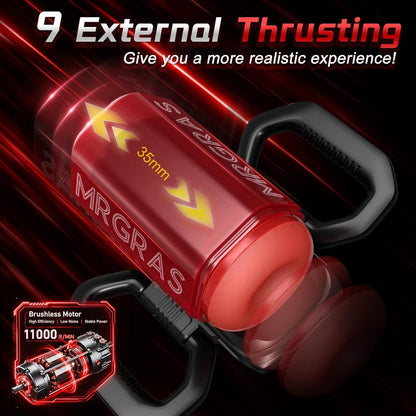Mrgras Male Masturbator Penis Pump - Dual Handles AI Sync Pocket Pussy Stroker with 9 Thrusting Vibrator & 6 Blowjob Sucking Mode, APP Control Soft Sleeve Adult Sex Toys for Men