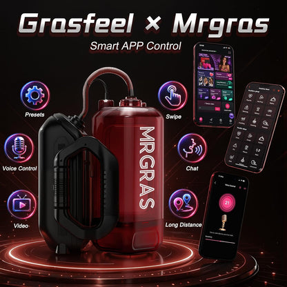 Mrgras Male Masturbator Penis Pump - Dual Handles AI Sync Pocket Pussy Stroker with 9 Thrusting Vibrator & 6 Blowjob Sucking Mode, APP Control Soft Sleeve Adult Sex Toys for Men