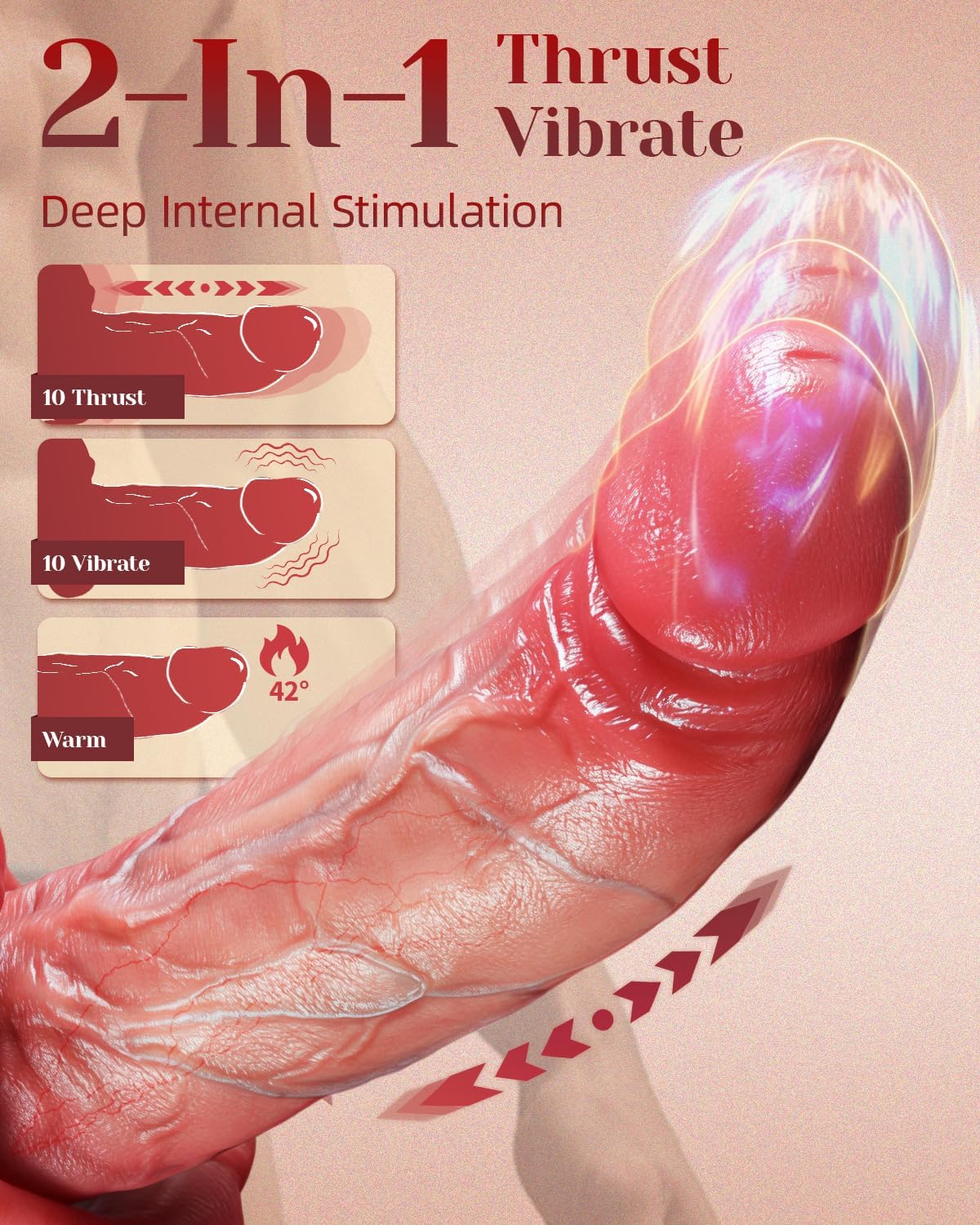 Realistic Thrusting Dildo Vibrator with Tongue Motion, Heat, Soft Silicone