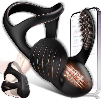 Vibrating Cock Ring Mens Sex Toys, Silicone Penis Ring Vibrator Sex Toys for Mens Testicles Stimulator, 9 Vibration Modes Adult Toys for Men Women, APP Control Male Sex Toy