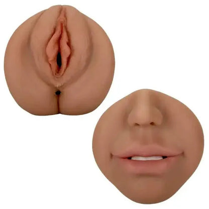 3 in 1 Tanned Lifelike Face Pocket Pussy Blowjob Masturbator Stroker